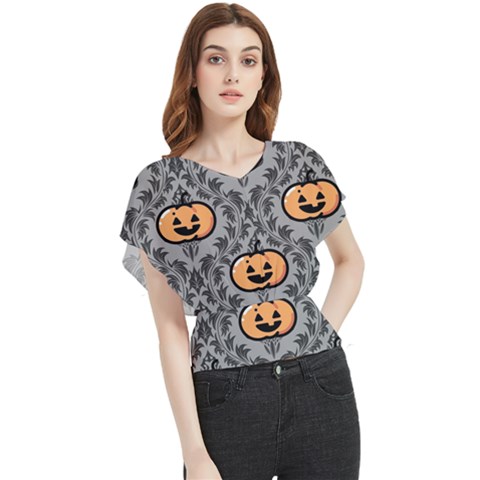 Pumpkin Pattern Butterfly Chiffon Blouse by NerdySparkleGoth