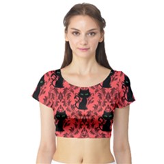 Cat Pattern Short Sleeve Crop Top by NerdySparkleGoth