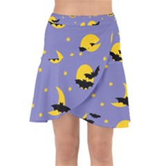 Bats With Yellow Moon Wrap Front Skirt by SychEva