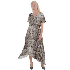 Snake Skin Cross Front Sharkbite Hem Maxi Dress by LoolyElzayat