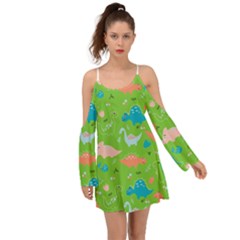 Funny Dinosaur Kimono Sleeves Boho Dress by SychEva