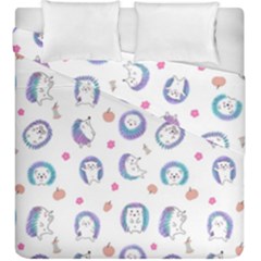 Cute And Funny Purple Hedgehogs On A White Background Duvet Cover Double Side (king Size) by SychEva