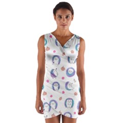 Cute And Funny Purple Hedgehogs On A White Background Wrap Front Bodycon Dress by SychEva