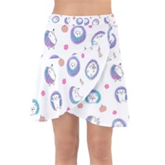 Cute And Funny Purple Hedgehogs On A White Background Wrap Front Skirt by SychEva