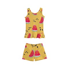 Slices Of Juicy Red Watermelon On A Yellow Background Kids  Boyleg Swimsuit by SychEva