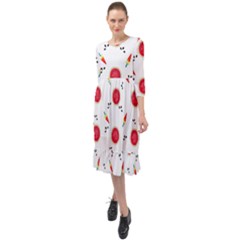 Slices Of Red And Juicy Watermelon Ruffle End Midi Chiffon Dress by SychEva