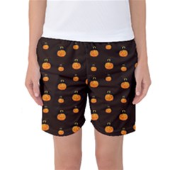 Halloween Pumpkins Pattern, Witch Hat Jack O  Lantern Women s Basketball Shorts by Casemiro