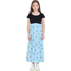 Cute Kawaii Dogs Pattern At Sky Blue Kids  Flared Maxi Skirt by Casemiro