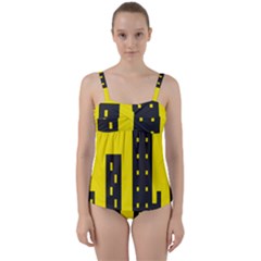 Skyline-city-building-sunset Twist Front Tankini Set by Sudhe