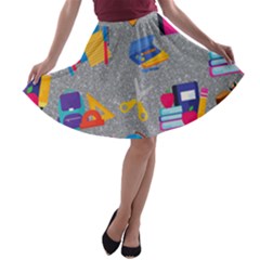 80s And 90s School Pattern A-line Skater Skirt by NerdySparkleGoth