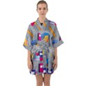 80s and 90s School Pattern Half Sleeve Satin Kimono  View1