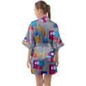 80s and 90s School Pattern Half Sleeve Satin Kimono  View2