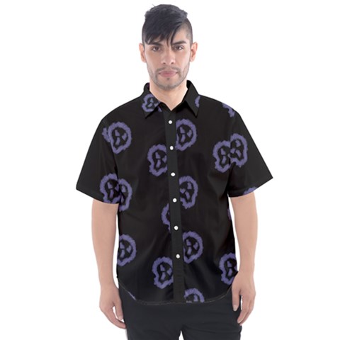 Purple Skulls On Dark Background Men s Short Sleeve Shirt by SychEva