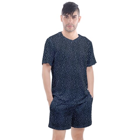 Blue Stripes On Dark Background Men s Mesh Tee And Shorts Set by SychEva