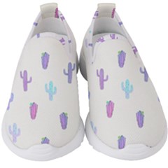 Purple And Blue Cacti Kids  Slip On Sneakers by SychEva