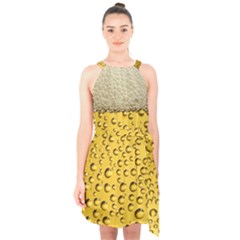 Beer Bubbles Halter Collar Waist Tie Chiffon Dress by Sudhe