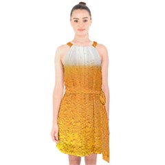 Beer Bubbles Pattern Halter Collar Waist Tie Chiffon Dress by Sudhe