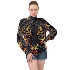 Tiger-predator-abstract-feline High Neck Long Sleeve Chiffon Top by Sudhe
