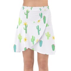 Green Cacti With Sun Wrap Front Skirt by SychEva