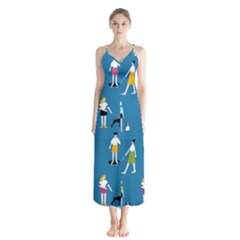 Girls Walk With Their Dogs Button Up Chiffon Maxi Dress by SychEva