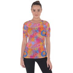 Multicolored Splashes And Watercolor Circles On A Dark Background Shoulder Cut Out Short Sleeve Top by SychEva