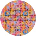 Multicolored Splashes And Watercolor Circles On A Dark Background Wooden Puzzle Round View1