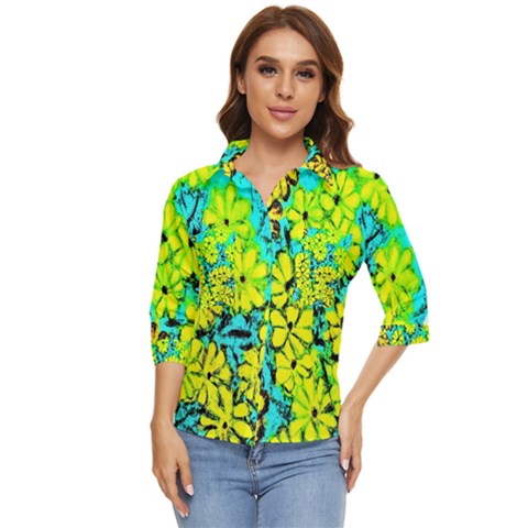 Chrysanthemums Women s Quarter Sleeve Pocket Shirt by Hostory