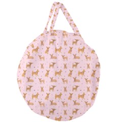Cute Chihuahua With Sparkles On A Pink Background Giant Round Zipper Tote by SychEva