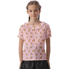 Cute Chihuahua With Sparkles On A Pink Background Kids  Frill Chiffon Blouse by SychEva