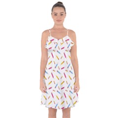 Multicolored Pencils And Erasers Ruffle Detail Chiffon Dress by SychEva