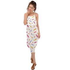 Multicolored Pencils And Erasers Waist Tie Cover Up Chiffon Dress by SychEva