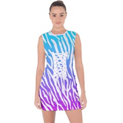 White Tiger Purple & Blue Animal Fur Print Stripes Lace Up Front Bodycon Dress by Casemiro