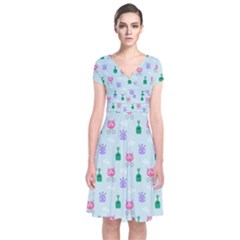 Funny Monsters Aliens Short Sleeve Front Wrap Dress by SychEva