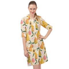 Yellow Juicy Pears And Apricots Long Sleeve Mini Shirt Dress by SychEva