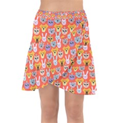 Cute Faces Of Dogs And Cats With Glasses Wrap Front Skirt by SychEva