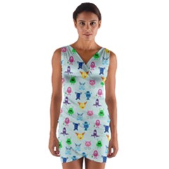 Funny Monsters Wrap Front Bodycon Dress by SychEva