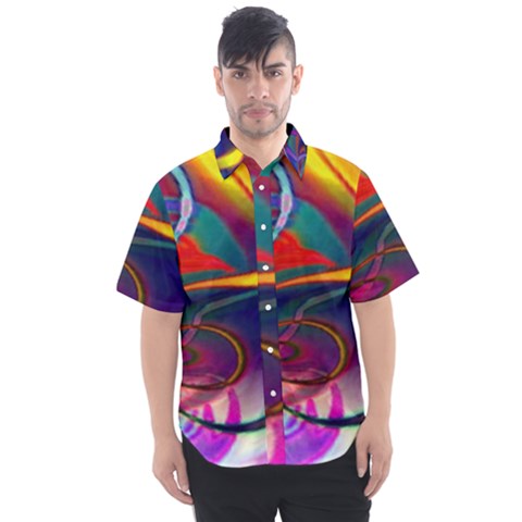 Colorful Rainbow Modern Paint Pattern 13 Men s Short Sleeve Shirt by DinkovaArt