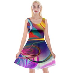 Colorful Rainbow Modern Paint Pattern 13 Reversible Velvet Sleeveless Dress by DinkovaArt