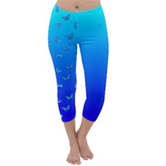 Butterflies At Blue, Two Color Tone Gradient Capri Winter Leggings  by Casemiro