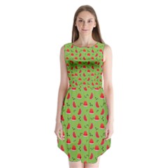 Juicy Slices Of Watermelon On A Green Background Sleeveless Chiffon Dress   by SychEva