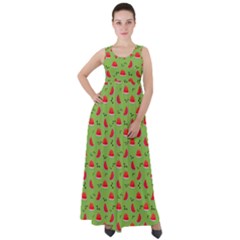 Juicy Slices Of Watermelon On A Green Background Empire Waist Velour Maxi Dress by SychEva