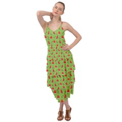 Juicy Slices Of Watermelon On A Green Background Layered Bottom Dress by SychEva