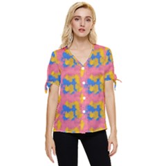 Abstract Painting Bow Sleeve Button Up Top by SychEva