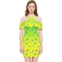 Blue Butterflies at yellow and green, two color tone gradient Shoulder Frill Bodycon Summer Dress View1