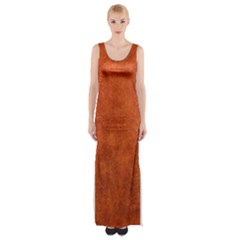 Faux Leather Brown 2 Thigh Split Maxi Dress by skindeep