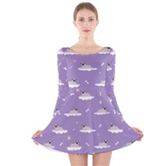 Pug Dog On A Cloud Long Sleeve Velvet Skater Dress by SychEva