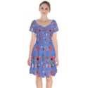 Blue 50s Short Sleeve Bardot Dress View1