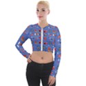 Blue 50s Long Sleeve Cropped Velvet Jacket View1