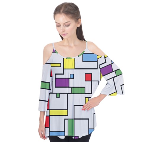 Colorful Rectangles Flutter Sleeve Tee  by LalyLauraFLM