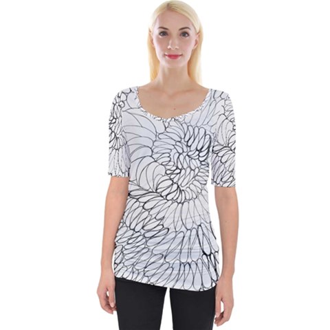Mono Swirls Wide Neckline Tee by kaleidomarblingart